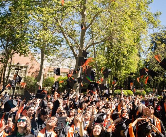 graduates throwing their caps in the air